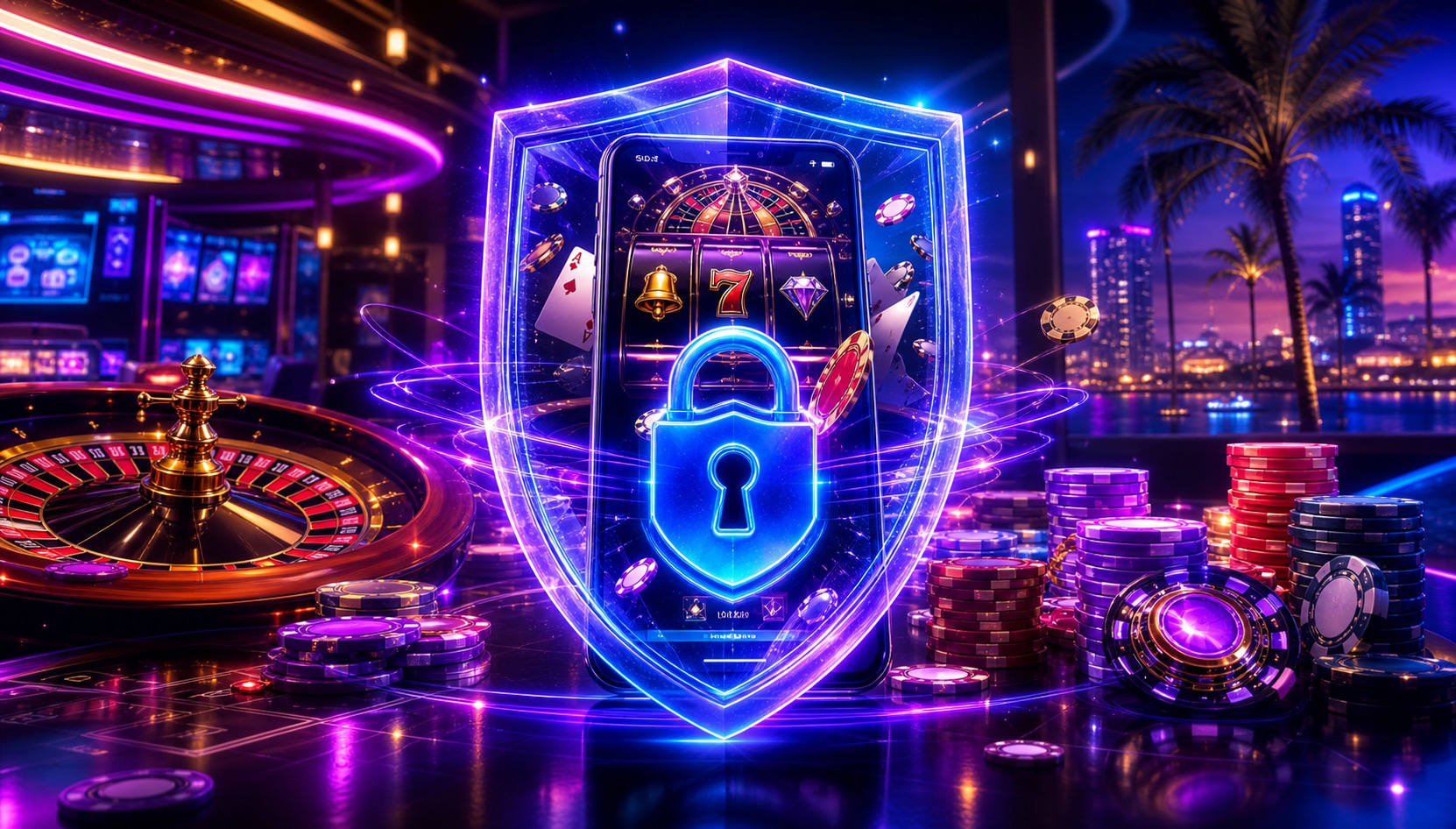 Shield, lock and verification checklist representing online casino safety checks